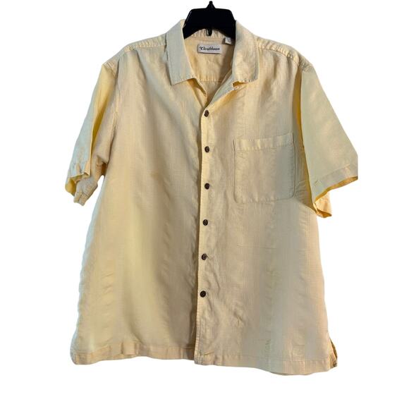 MENS VINTAGE CARIBBEAN JOE XL TEXTURED CLOTH ‘WOOD’ BUTTONS HAWAIIAN SHIRT - Picture 1 of 5